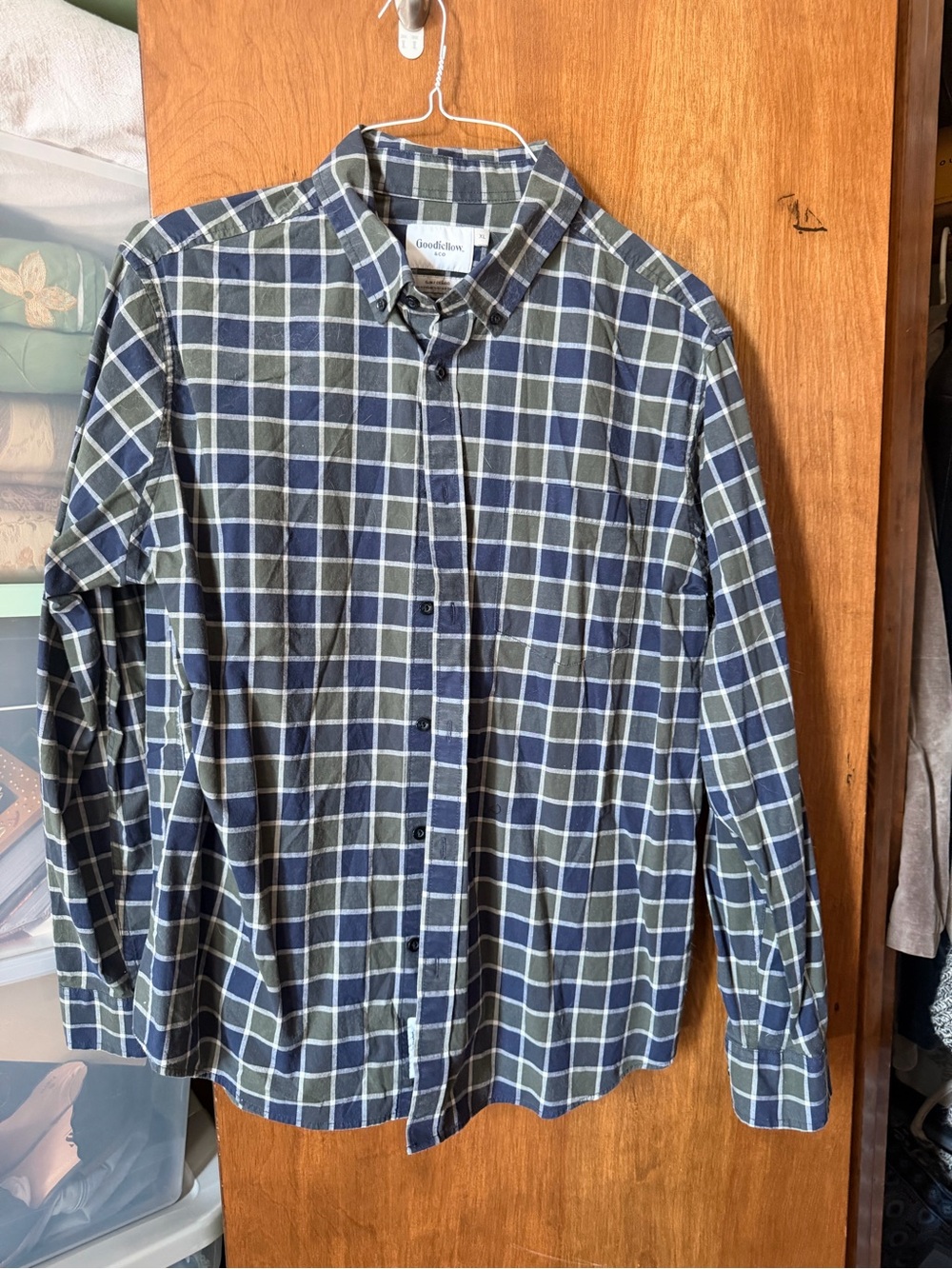 Goodfellow & Co Navy and Olive Plaid Button-Up Shirt